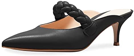 Womens Braided Strap Stiletto Mules Closed Pointed Toe Heeled Sandals Kitten Mid Heel Backless Slides