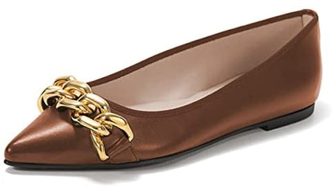 FSJ Women’s Flats Comfortable Flats Shoes Office Slip on Pointed Toe Chain Ballet Flats Low-Cut Wide Width Casual Loafer Flats Shoes Size 4-15 US