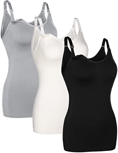 Nursing Tank Tops for Breastfeeding Double Layer Nursing Tops Maternity Stretch Camisole Pregnancy Cami 3 Pack