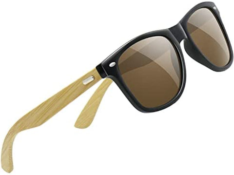 AWGSEE Polarized Wood Sunglasses For Men And Women Bamboo Wooden Frame Driving Sun Glasses 100% UV Protection