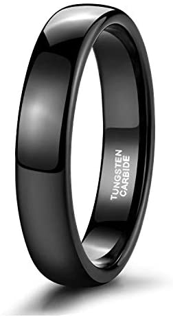 TRUMIUM 2mm 4mm 6mm 8mm Black Tungsten Ring for Men Women Wedding Band Domed High Polish Comfort Fit 4-15