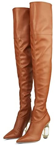 FSJ Women Winter Over The Knee Boots Crystal Chunky High Heels Stretch Thigh High Fashion Zipper Long Boots Faux Suede Comfort Warm Shoes Size 4-15 US