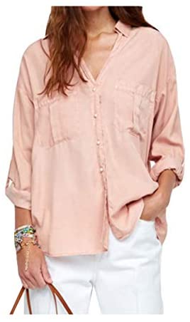 Women's Classic Button Down Blouse Shirt Casual Long Sleeve Solid Color T-Shirt