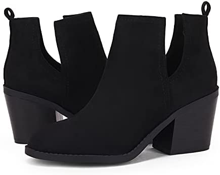 Women Chunky Block Stacked Low Heel Ankle Boots Cut Out Pointed Toe Comfortable Booties