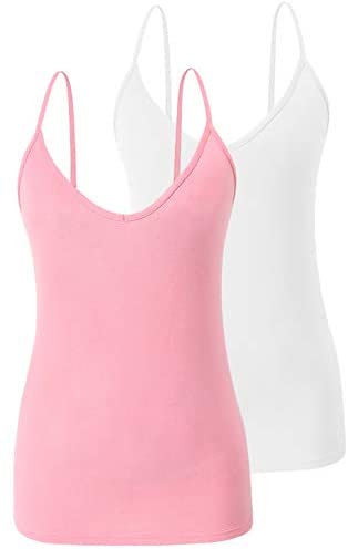 Xelky Womens V Neck Camisole Lightweight Tank Tops Adjustable Spaghetti Strap Undershirts Stretch Soft Plain cami 4 Pack S-XL