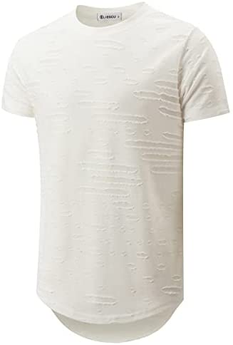 KLIEGOU Mens Hipster Hip Hop Ripped Round Hemline Hole T Shirt (05-3)