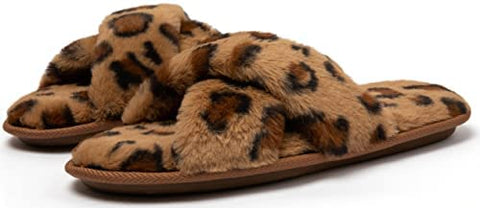Women's Cross Band Furry Slippers Cozy Plush House Slippers Open Toe Soft Fuzzy Slippers Slip on Comfy Indoor Slippers