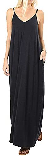 Women's Spaghetti Strap Beach Summer Sleeveless Dress V Neck Casual Maxi Dresses
