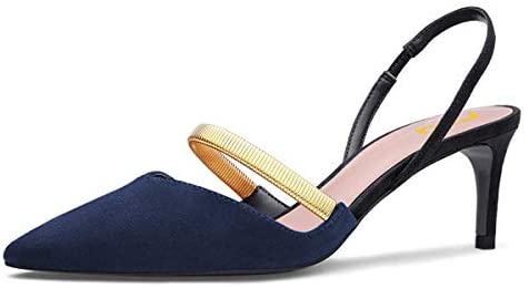 FSJ Women Trendy Mid Low Heeled Slingback Pumps Slip On Pointed Toe Sandals Basic Business Party Shoe 4-15 US