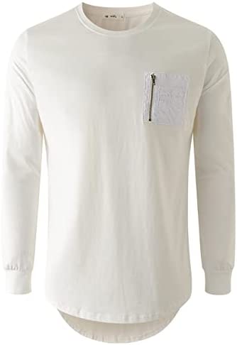 KLIEGOU Mens Cotton Hipster Crewneck T-Shirt with Zip Pocket(K218)