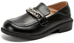 KANGFEINI Fashion Ladies Classic Round Toe Chain Decorative Loafers Comfortable Driving Office Loafers