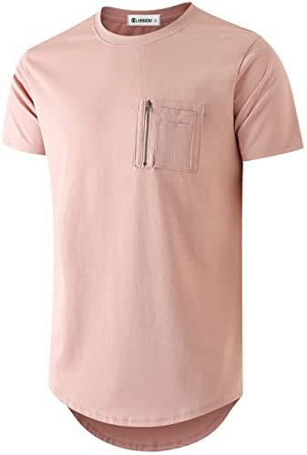 KLIEGOU Mens Cotton Hipster Crewneck T-Shirt with Zip Pocket(K218)