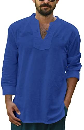Yasiter Men's V Neck T Shirts Long Sleeve Solid Lightweight Side Seams Breathable Frog Button Henley Shirt