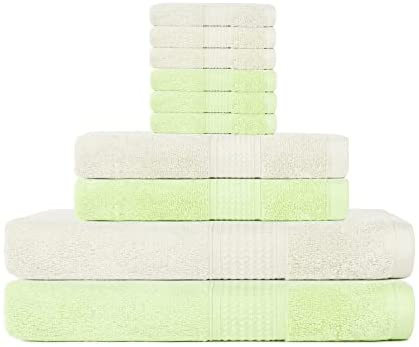 POKARLA Fresh Towel Set, 10 Piece Bathroom Towels Set (2 Bath Towels, 2 Wash Towels, 6 Hand Towels), 100% Cotton, Super Soft, Ultra-Absorbent, Fresh Feel, Easy Care,Shower Towel