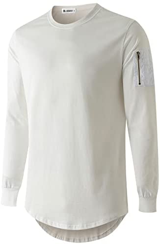 KLIEGOU Mens 100% Cotton Hipster Hip Hop Crewneck T-Shirt with Zip Pocket