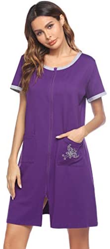 Women Zip-up Bathrobes Short Nightgown