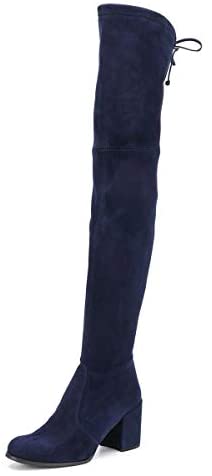 FSJ Women Overknee Thigh High Almond Toe Boots Chunky Mid Heel Lace-up Pumps Winter Date Shoes