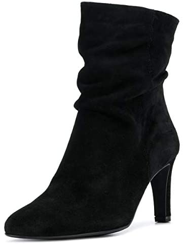FSJ Women Fashion Closed Toe Mid Calf Boots Mid Thick Heels Stretchy Slouch Booties Shoes Size 4-15 US
