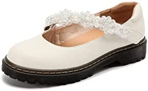 KANGFEINI Women's Mary Jane Shoes Gothic Faux Crystal Flower Patent Leather Gift Low Heel School Dress Party Loafers