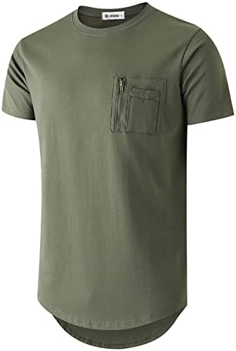 KLIEGOU Mens Cotton Hipster Crewneck T-Shirt with Zip Pocket(K218)