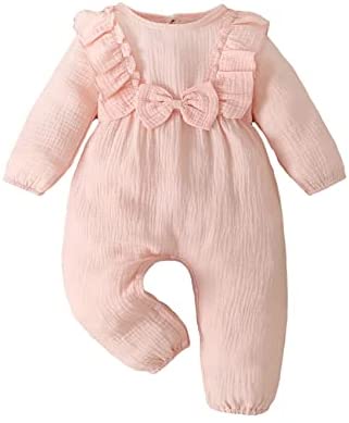 Toddler Baby Girls Casual Button Crotch Rompers Soft Solid Comfortable Bowknot Cute Infant Bodysuits Outfits