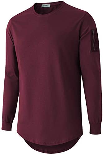 KLIEGOU Mens 100% Cotton Hipster Hip Hop Crewneck T-Shirt with Zip Pocket