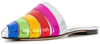 FSJ Women Fashion Pointed Toe Rainbow Mules Colorful Snake Print Flat Shoes Spring Summer Flats