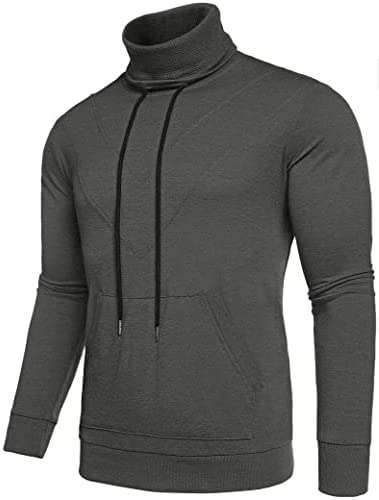 iWoo Mens Thin Undershirts Turtleneck Long Sleeve Shirts High Neck Waffle Ribbed Sweatshirt Athletic Pullover Tops