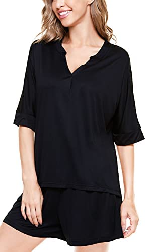 Womens Pajama Sets Soft Loungewear Set Short Sleeve Button Sleepwear Two-Piece Pj Sets Nightwear Pajamas for Women