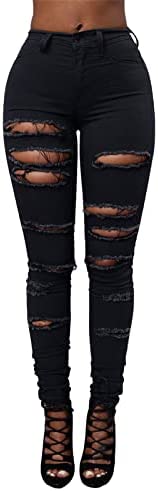 elselect Women's Ripped Jeans for Women High Waist Butt Lifting Skinny Distressed Jeans Leggings with Pockets
