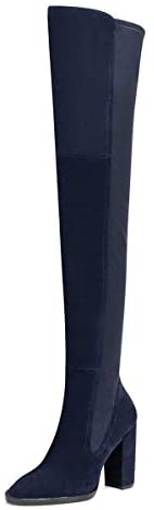 FSJ Women Fashion Closed Almond Toe Over Knee High Boots Chunky High Heel Pumps Winter Office Shoes