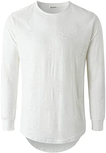 KLIEGOU Mens Hipster Hip Hop Ripped Round Hemline Hole T Shirt(1705)
