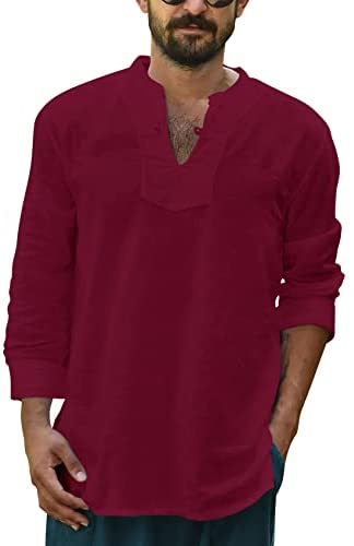 Yasiter Men's V Neck T Shirts Long Sleeve Solid Lightweight Side Seams Breathable Frog Button Henley Shirt