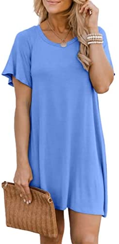 Dyexces Women Crew Neck Tops Short Sleeve Shirts Casual Loose T-Shirts Solid Basic Tops
