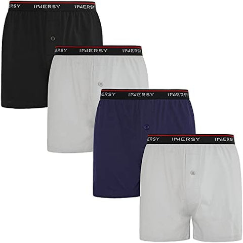 INNERSY Men's Cotton Boxer Shorts Knit Boxers with Soft Stretchy Waistband 4-Pack