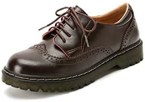 KANGFEINI Classic Formal Women's Lace-Up Dress Shoes Flat Retro Wingtip Oxfords