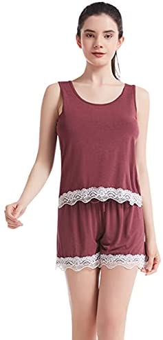 Women Short Pajamas Set Bamboo Viscose Comfortable Sleepwear Sleeveless Tank Top and Shorts 2 Piece