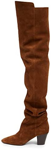 FSJ Women Over The Knee Boots Comfy Wrinkled Medium Chunky Heels Closed Point Toe Classic Pull On Business Shoes Size 4-15 M US