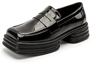 KANGFEINI Women's Smooth Leather Casual Le Fu Shoes Japanese Students Ladies Thick Bottom Le Fu Shoes Patent Leather Penny