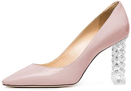 FSJ Women Elegant Pointed Toe Pumps Clear High Heels Lucite Slip On Classic Casual Office Shoes Size 4-15 US