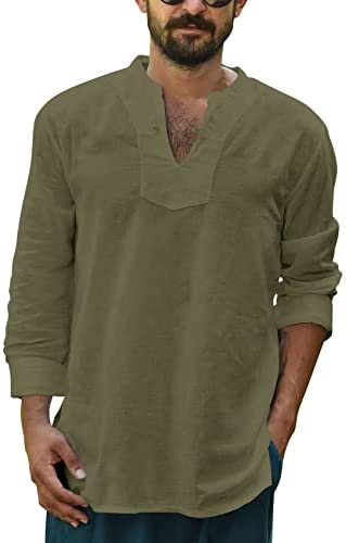 Yasiter Men's V Neck T Shirts Long Sleeve Solid Lightweight Side Seams Breathable Frog Button Henley Shirt