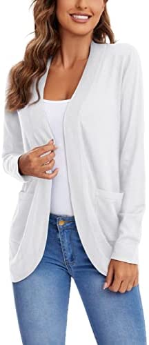 Womens' Long Sleeve Knit Sweater Cardigans Curved Hem Open Front with Pockets