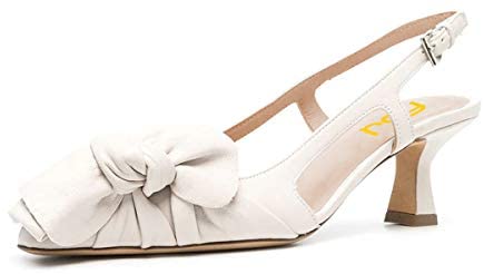 FSJ Women Pointed Toe X Bow Sandals Slip On Spool Middle Heel Pumps Slingback Cutout Party Prom Dress Shoes