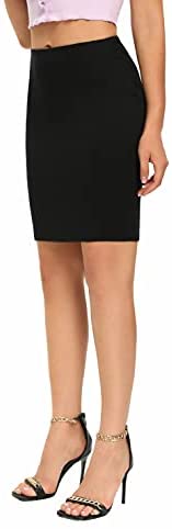 Women's Elastic Waist Stretch Bodycon Midi Knee Length Pencil Skirt