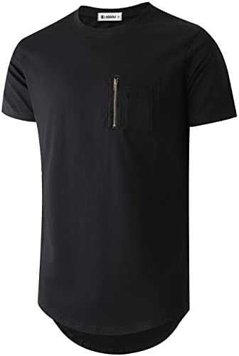 KLIEGOU Mens Cotton Hipster Crewneck T-Shirt with Zip Pocket(K218)