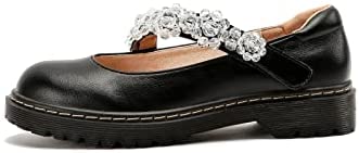 KANGFEINI Women's Mary Jane Shoes Gothic Faux Crystal Flower Patent Leather Gift Low Heel School Dress Party Loafers