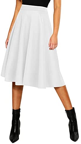 Women's Basic Elastic Waist A-line Solid Flared Midi Skirt