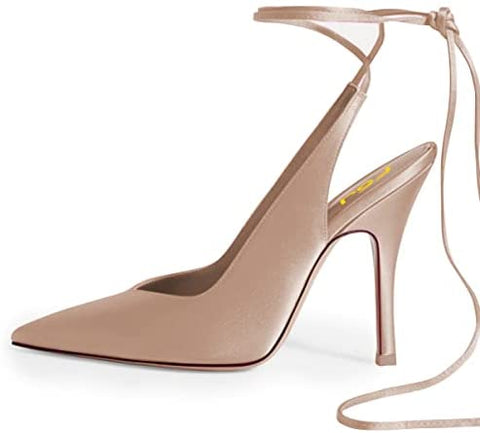 Women Classic Strappy Ankle Strap Lace up Mid Heels Pointed Toe Stylish Stiletto Sandals Slingback Pump Dress Wedding Prom Shoes Size 4-15 US