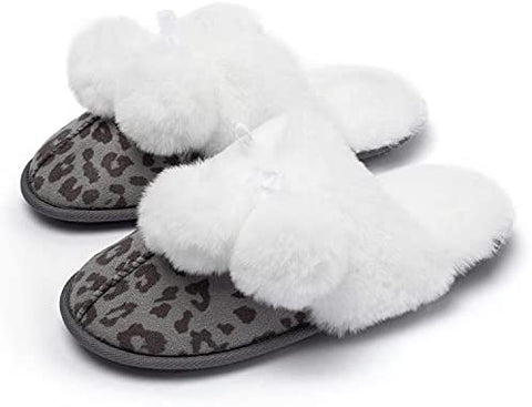 Katliu Women's Fluffy Slippers Warm Faux Fur Memory Foam Slippers Non Slip House Slippers