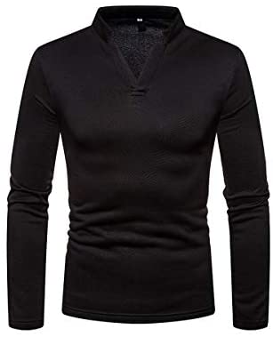 Men's Casual Long Sleeve Henley Shirt Fashio V Neck Fleece Lined Cotton Shirts